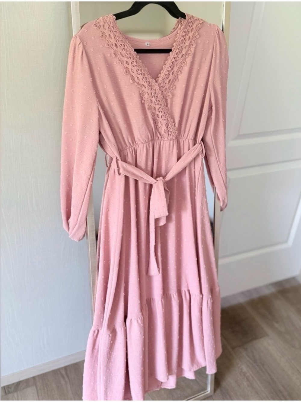 Women's Pink Lace-Trim Midi Dress